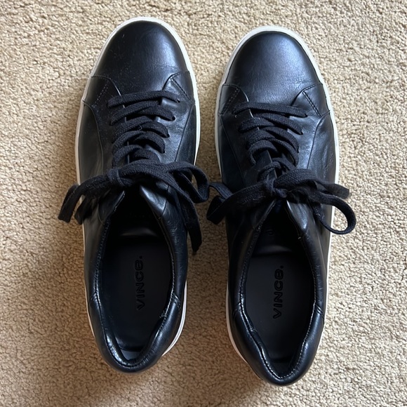 Black leather Vince Camino lace up platform tennis shoes. - Picture 3 of 5